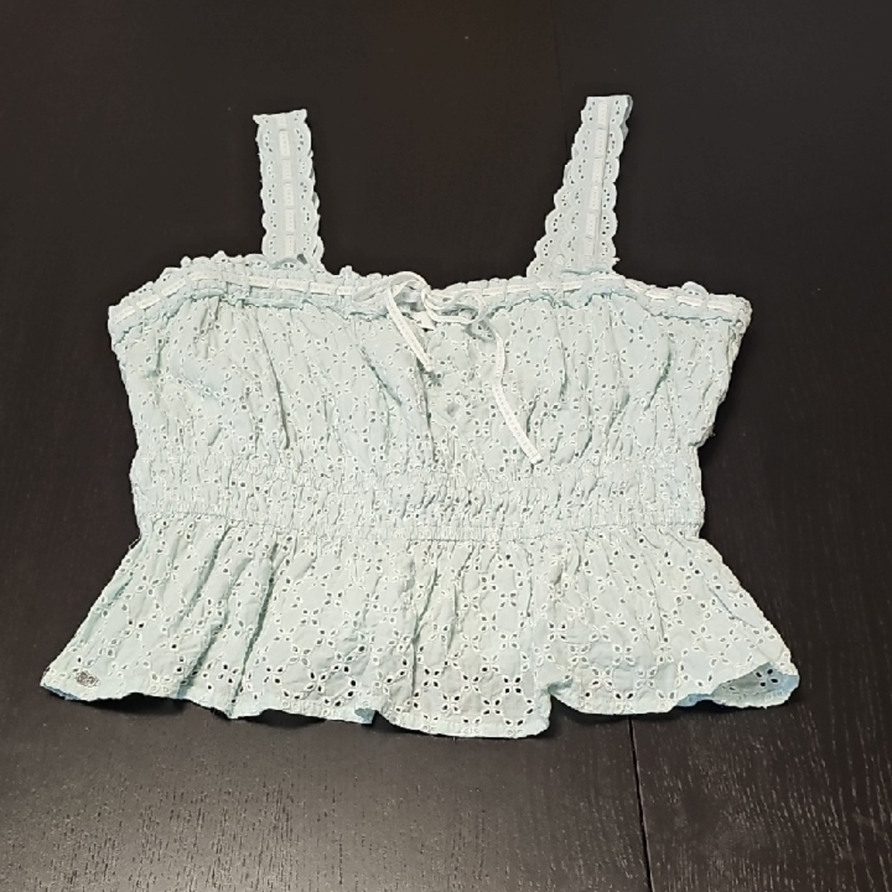 SAM EDELMAN Light Blue Eyelet Crop Top